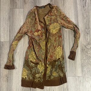 Peruvian Connection Brown and Yellow Floral Cardigan